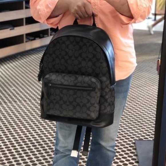 Coach 2736 West Charcoal Black Signature Coated Canvas Large Backpack Bookbag - Picture 5 of 5